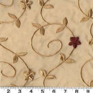  56 Wide Embroidered Organza Vines Dk.Coffee Fabric By 