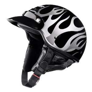  Raider Gloss Black Medium Deluxe Half Helmet with Flame 