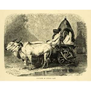  Engraving Carriage Hindu Lady Oxen Animal Cart Religious Art India 