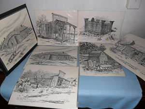 LOT OF ROSE MARY GOODSON INK DRAWINGS PRINTS SET 8 RUSTIC OLD WEST 
