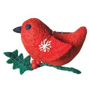 Fair Trade Holiday Holly Bird Ornament 
