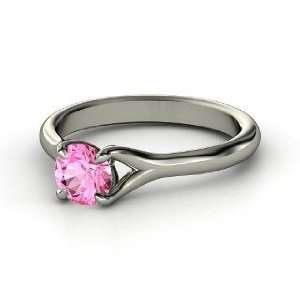  Cynthia Ring, Round Pink Sapphire 14K White Gold Ring 