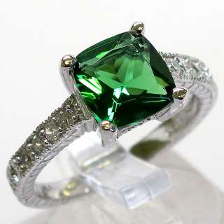 LOVELY 2 CT EMERALD 925 STERLING SILVER MICRO PAVE RING SIZE 8  