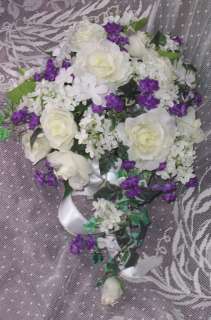 Wedding Bridal Bouquet Ivory Rose, Hyacinth, Lilac Cascade  