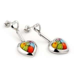  Millefiori Multicolor Heart Earrings 