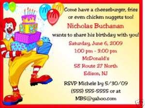 McDonalds Birthday Invitations/Birthday Party Supplies  