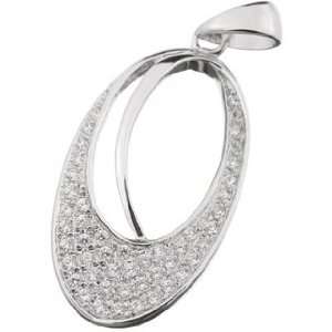   Cubic Zirconia {C.Z.} .925 Sterling Silver Oval Micro Setting Pendant