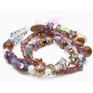  Sale 3 Row Lampwork Glass Beads Bumpy Dot Mix Bracelet C 