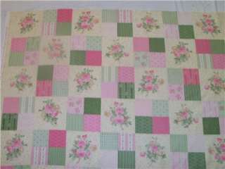 Ro Gregg Shabby Pink Green Cream Floral Rose Cheater Patch Quilt Block 