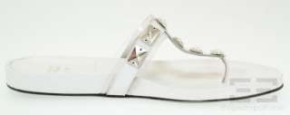 Stuart Weitzman White Leather Crystal T Strap Sandal 10  