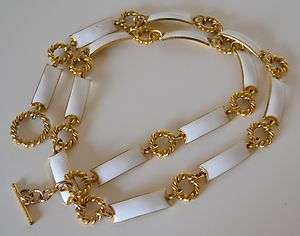   Vintage White Enamel & Gold Tone Chain Belt Necklace Made In ITALY