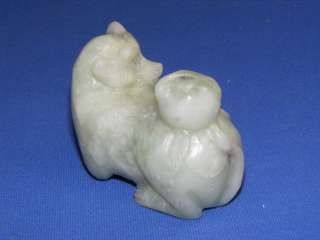 HAND CARVED CHINESE JADE PEACH ON MONKEY  