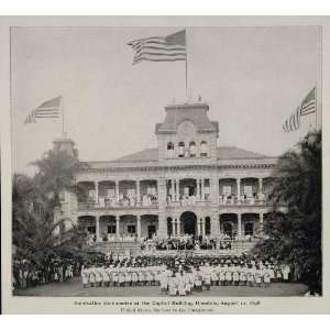  1899 Print U.S. Marine Flag Iolani Palace Honolulu 1898 