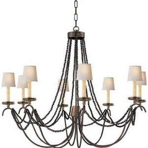 Large Marigot Chandelier in Rust and Old Brass with Tudor Brown Beaded 