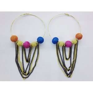  Basketball Wives HOOP Earrings with Rainbow Mesh Balls 