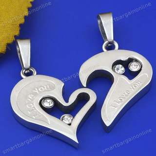 Couple Stainless Steel Jigsaw Heart Pendant Necklace 20 For Lover 