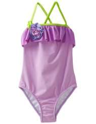 Love U Lots Girls 2 6X Orchid 1 Piece Swimsuit With Ruffle And Flower
