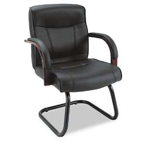  Alera  Madaris Leather Guest Chair with Wood Trim, Black 