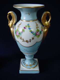 Wonderful Pair LIMOGES Hand Painted Turquoise Amphora Vases Artist 