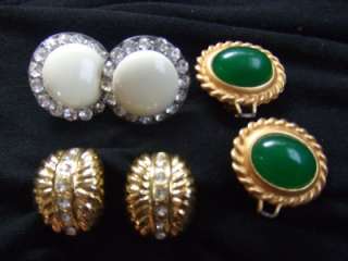 Pair Vintage Clip Earrings Leslie Block Rhinestones +  