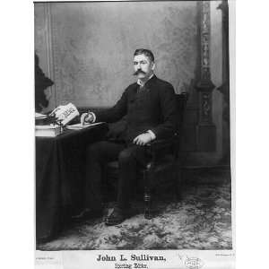  John L. Sullivan,sporting editor,c1889,writing,at desk 