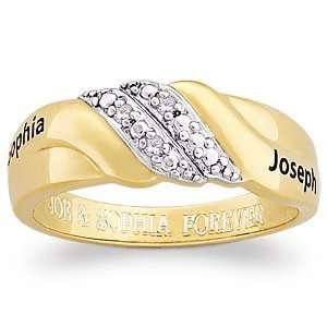   Gold over Sterling Diamond Swirl Couples Name Engraved Band Jewelry