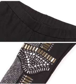 Fishnet Black Lace Bullet Beaded Embellished Leggings  
