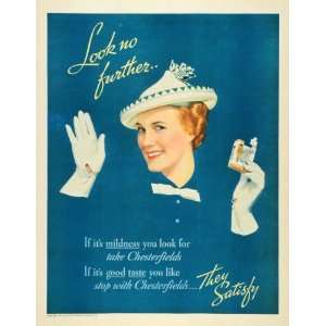  1935 Ad Liggett Chesterfield Cigarette Gloves Lady Hat 