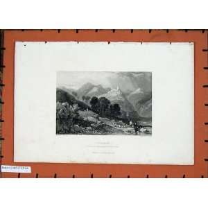  Antique Engraving View Licenza Mountains Horace Villa 