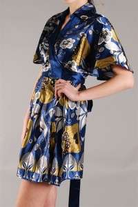 Exotic Kimono Wrap Dress w/ Long Sash S  
