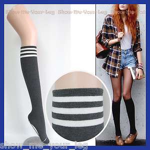 Cute Hunter Striped Knee High Socks Charcoal  