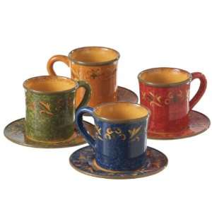 Leaf Cup and Saucer Ceramic Rative Bord Er Grn B (Set of 4) Assorted 