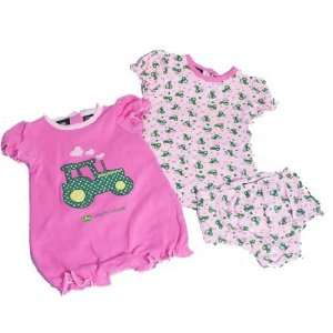   Deere Newborn 3 Piece Pink w/ Tractors Layette Set