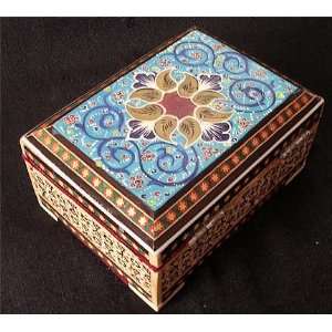 Persian Decorative / Jewelry Box Khatam Marquetry with Mosaic Hand 
