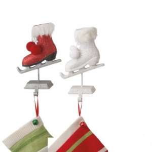  Set of 2 Glitter Drenched Red and White Skate Stocking 