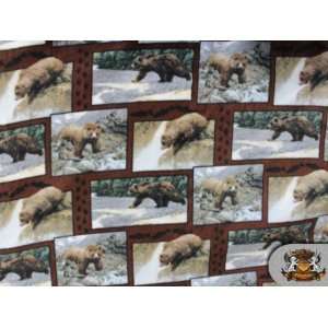  Fleece Printed Grizzly Bear Fabric / By the Yard 