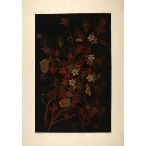  1883 Japanese Lacquer Table Top Flower Chromolithograph 