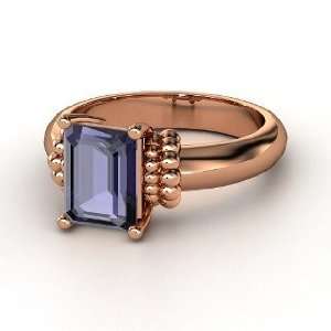  Beluga Ring, Emerald Cut Iolite 14K Rose Gold Ring 
