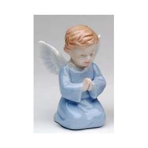   Boy with Wings in Blue Robe Kneeling Down Figurine