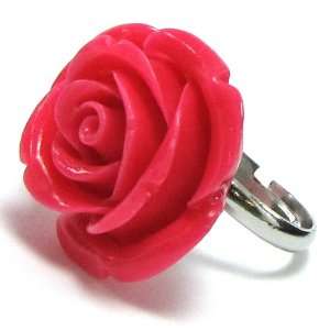 26mm rose coral carved rose flower adjustable ring size 5 