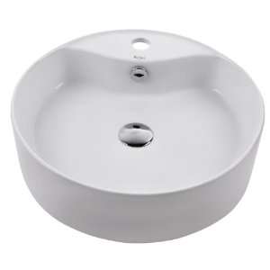  Kraus KCV 142 SN White Round Ceramic Sink and Pop Up Drain 