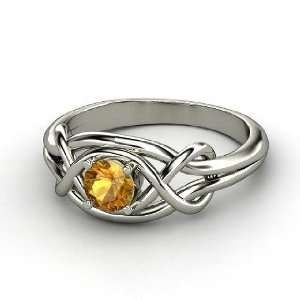  Infinity Knot Ring, Round Citrine 14K White Gold Ring 
