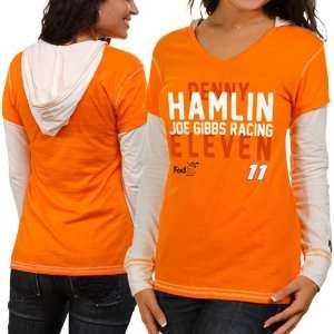 Hamlin Ladies Double Layer Hooded Long Sleeve Premium T Shirt   Orange 