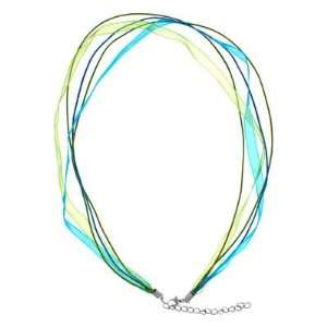  Blue Organza Ribbon and Cotton Cord Necklace Arts, Crafts & Sewing