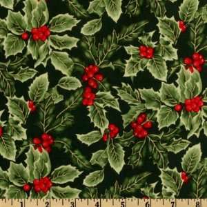  44 Wide Holly Holiday Holly & Berries Green Fabric By 