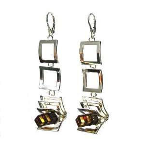 Pandora Collection Honey Amber and Sterling Silver Leverback Earrings 
