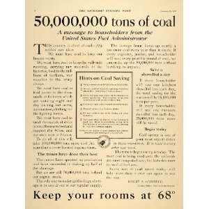  1918 Ad United States Fuel Administrator Coal Shortage 