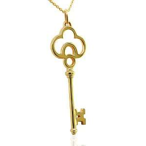  14K Yellow Solid Gold 3D Mini Key Pendant Necklace P&P 