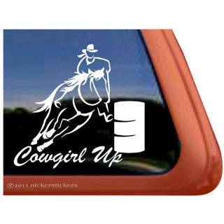 COWGIRL UP Barrel Racing Horse Trailer Vinyl Window Decal Sticker