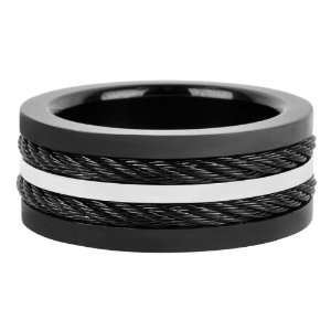 Mens Ring In Black Polished PVD with Multiple Cables Inlayed and a 